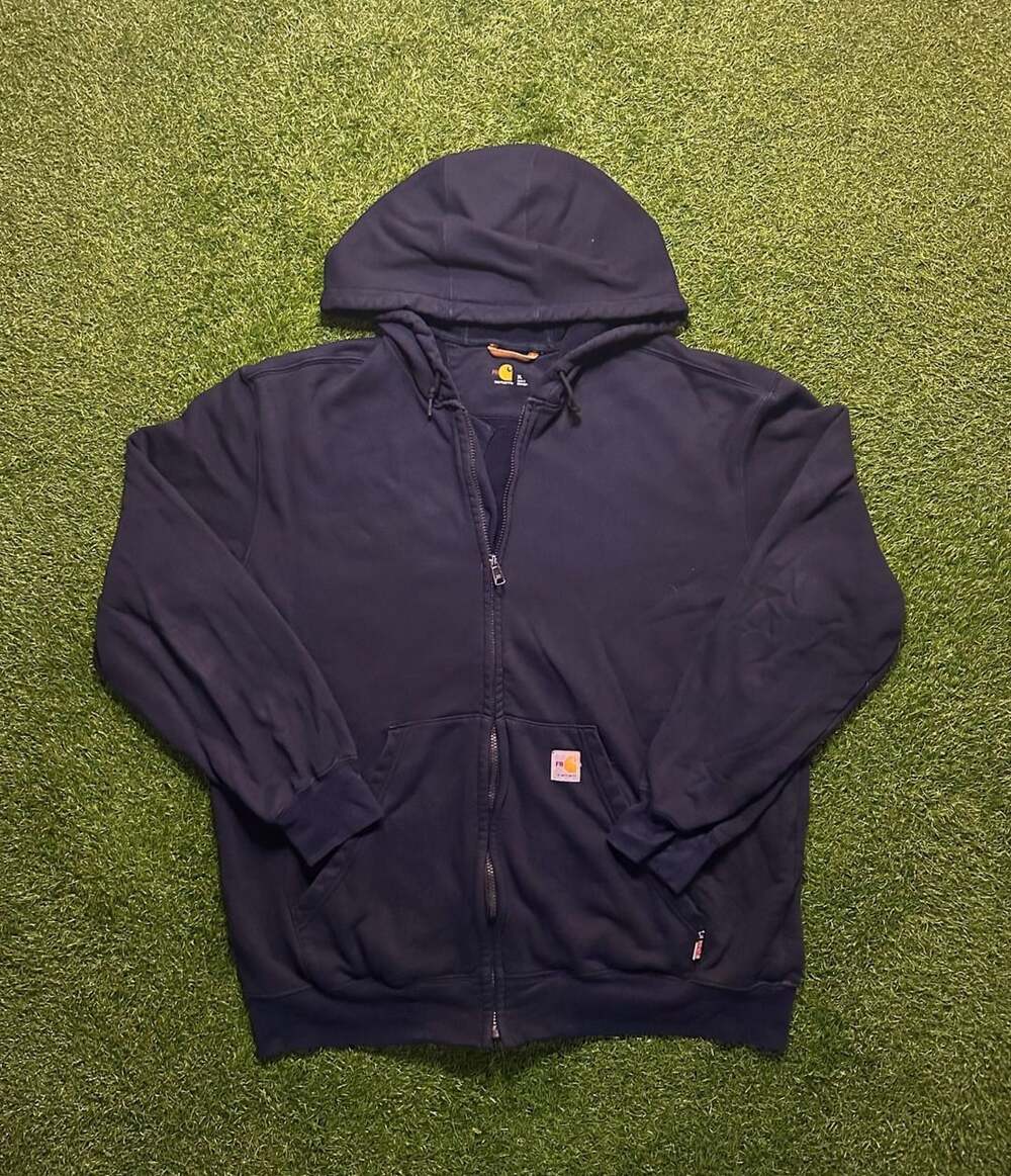 Carhartt Flame Resistant Full Zip Hooded Sweatshirt Size XL Navy